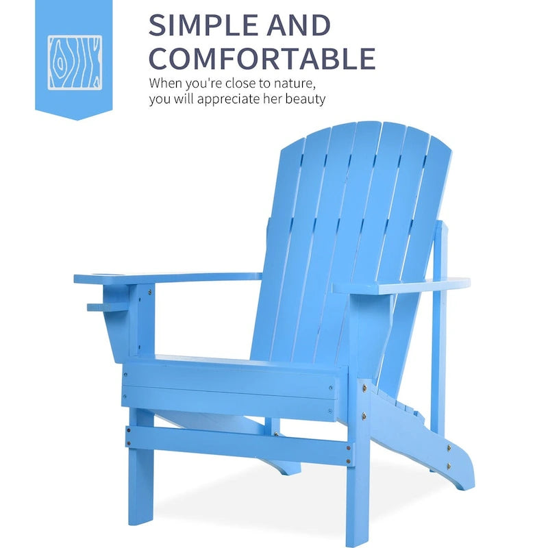 Chaise Adirondack rustique en bois avec porte-gobelet, résistante aux intempéries, pour patio extérieur