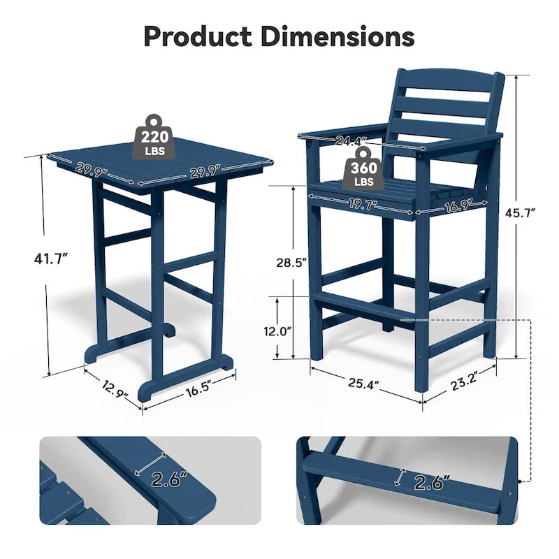 Ensemble de 5 chaises de jardin Adirondack hautes en plastique