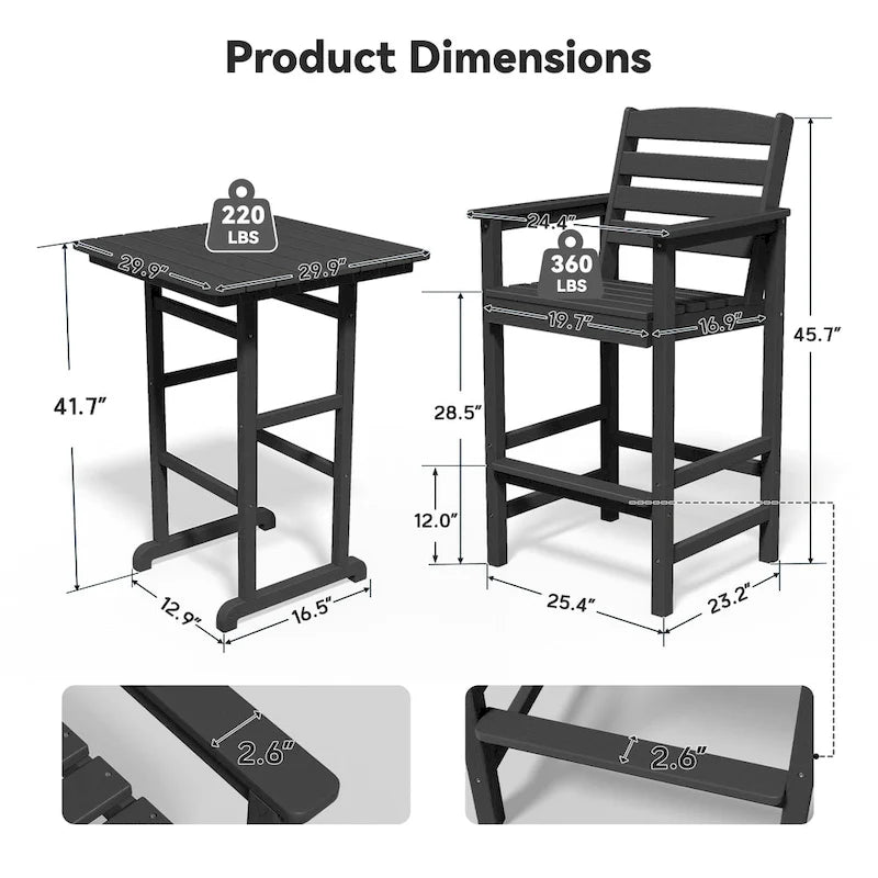 Ensemble de 5 chaises de jardin Adirondack hautes en plastique