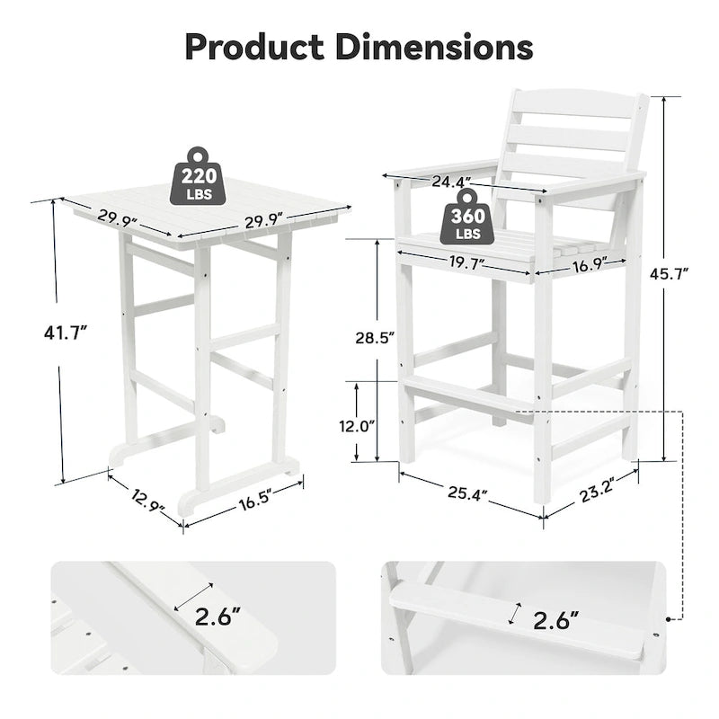 Ensemble de 5 chaises de jardin Adirondack hautes en plastique