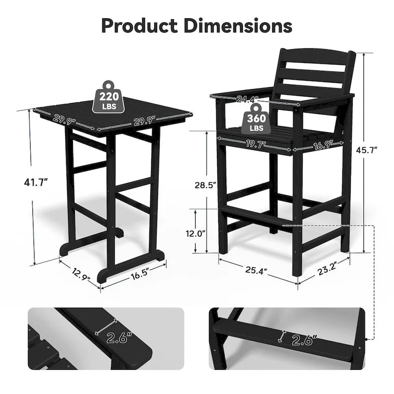 Ensemble de 5 chaises de jardin Adirondack hautes en plastique