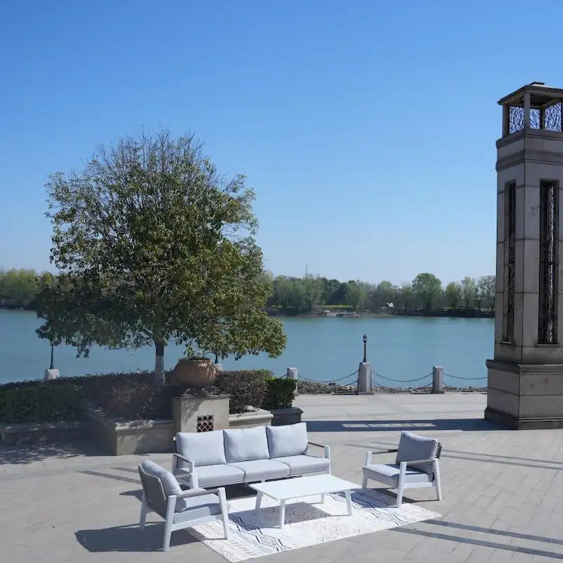 Ensemble de canapé de patio extérieur en aluminium avec coussins, blanc