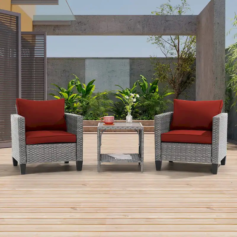 LIVOOSUN Ensemble de canapé de patio 3 pièces en rotin gris avec table d'appoint