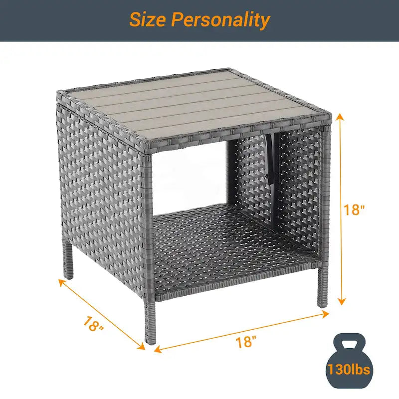 LIVOOSUN Ensemble de canapé de patio 3 pièces en rotin gris avec table d'appoint