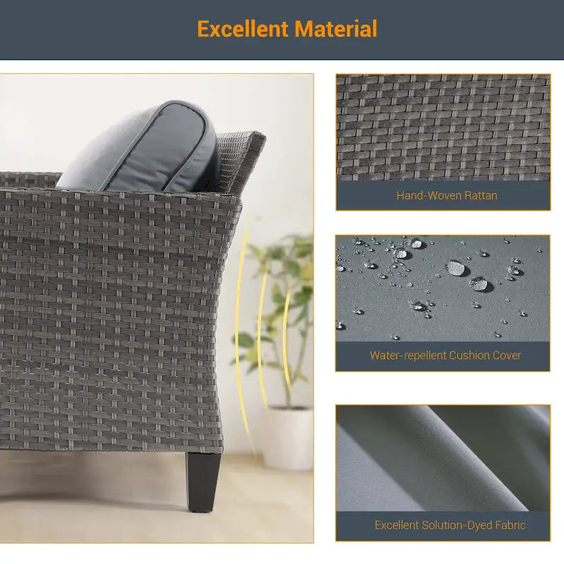 LIVOOSUN Ensemble de canapé de patio 3 pièces en rotin gris avec table d'appoint