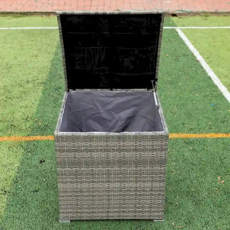 Ensemble de canapé d'extérieur en rotin tressé 4 pièces avec coffre de rangement