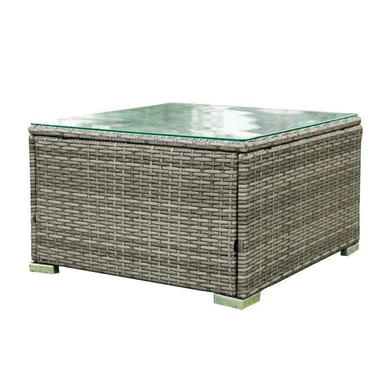 Ensemble de canapé d'extérieur en rotin tressé 4 pièces avec coffre de rangement