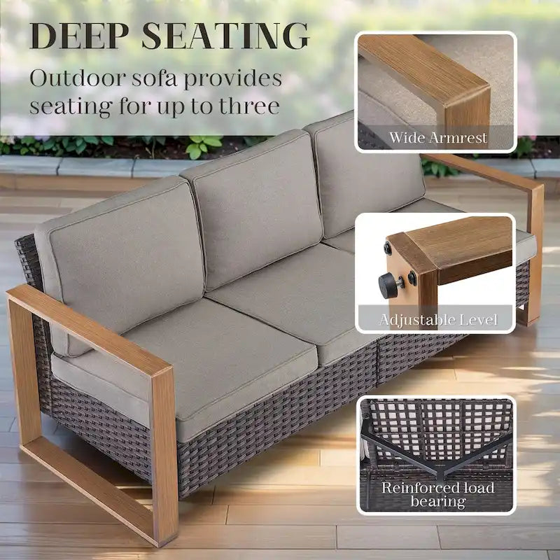 Gymojoy Canapé d'extérieur en rotin PE avec pouf - Marron