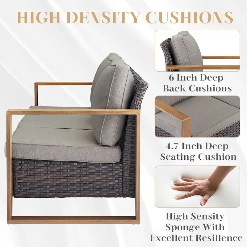 Gymojoy Canapé d'extérieur en rotin PE avec pouf - Marron