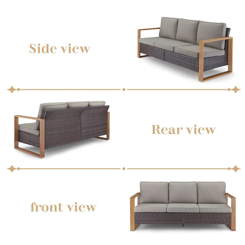 Gymojoy Canapé d'extérieur en rotin PE avec pouf - Marron