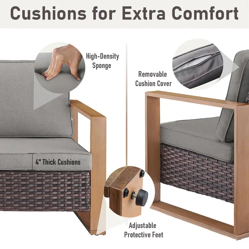 Gymojoy Canapé d'extérieur en rotin PE avec pouf - Marron