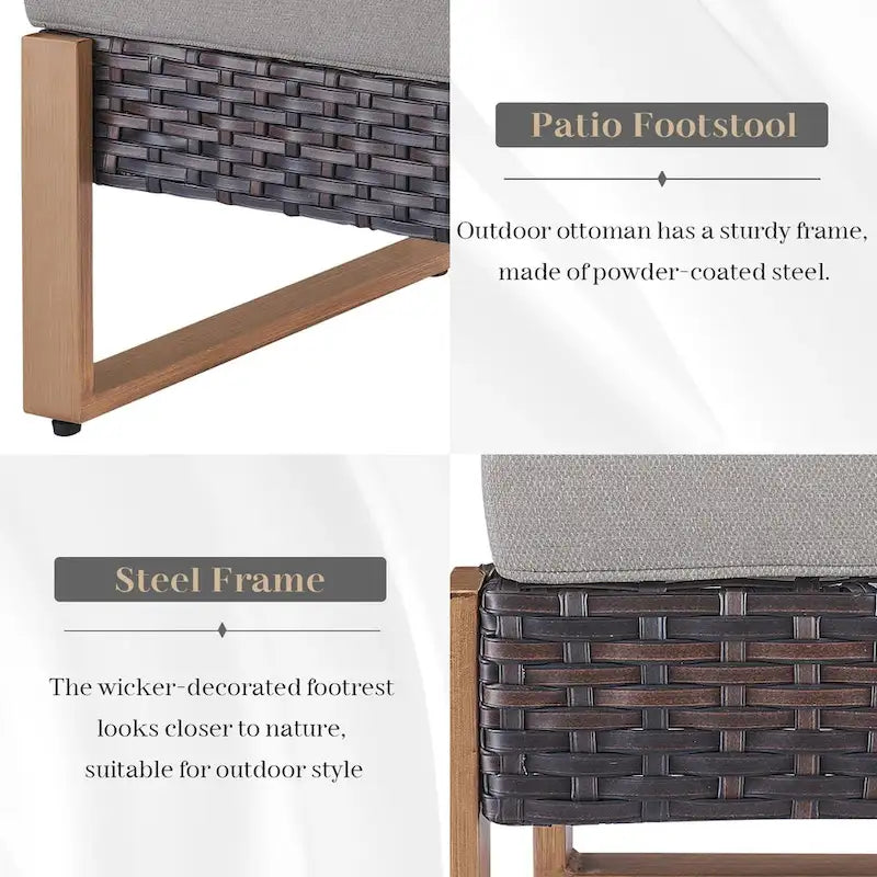 Gymojoy Canapé d'extérieur en rotin PE avec pouf - Marron