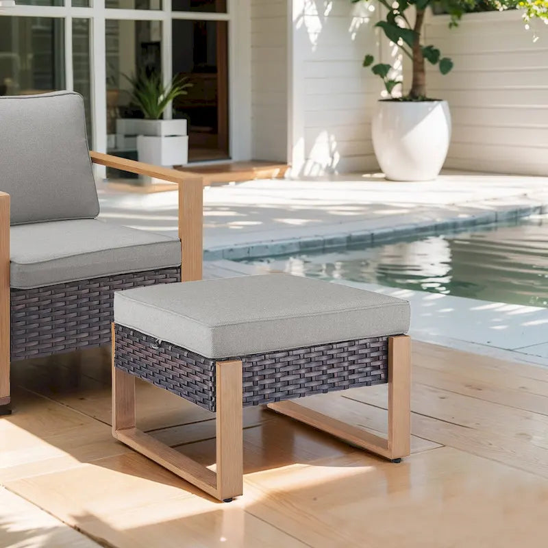 Gymojoy Canapé d'extérieur en rotin PE avec pouf - Marron