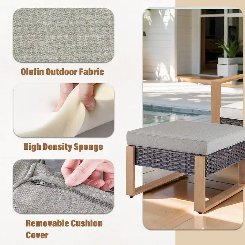Gymojoy Canapé d'extérieur en rotin PE avec pouf - Marron