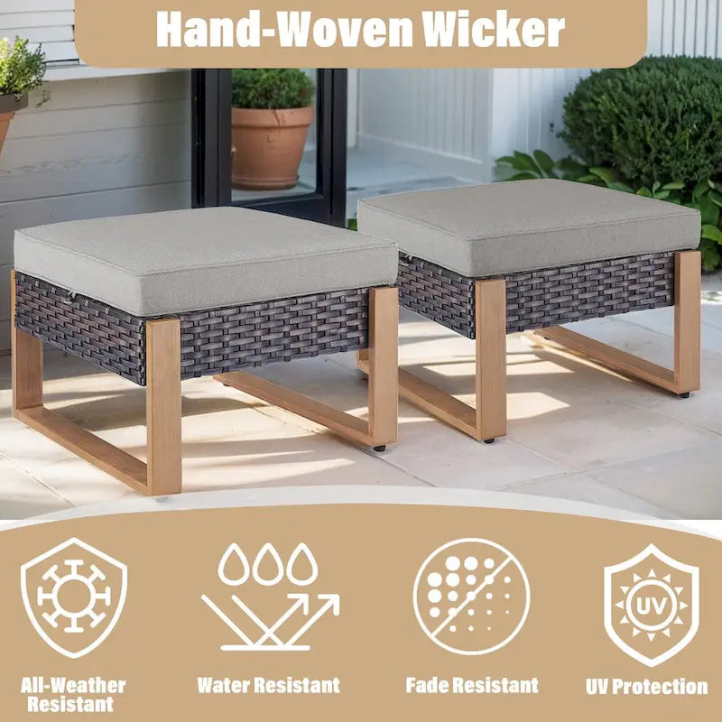 Gymojoy Canapé d'extérieur en rotin PE avec pouf - Marron