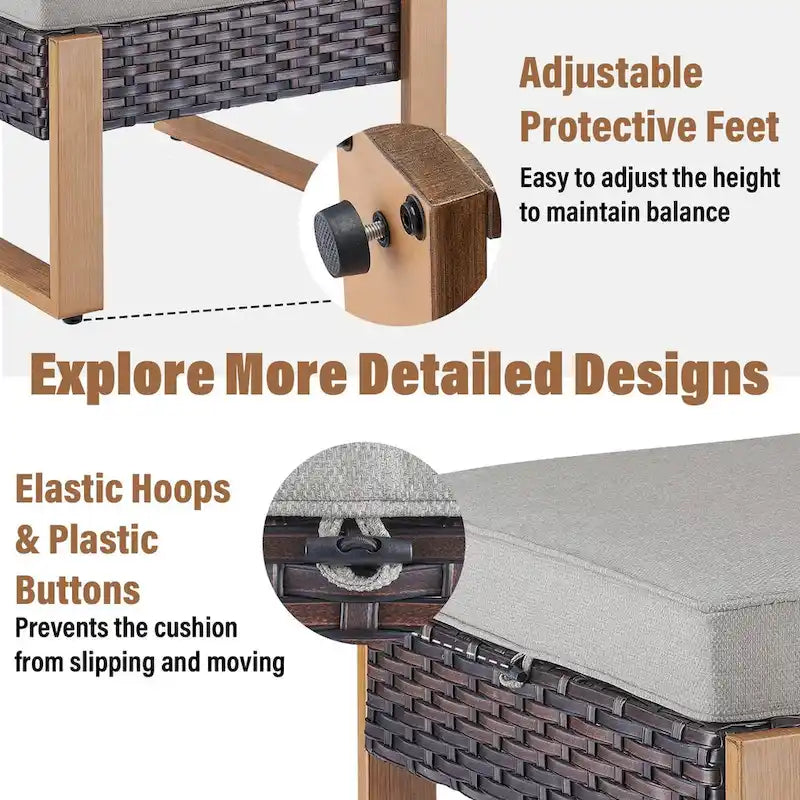 Gymojoy Canapé d'extérieur en rotin PE avec pouf - Marron