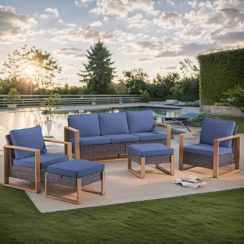 Chaises Gymojoy en rotin PE avec ensemble pouf canapé - Marron