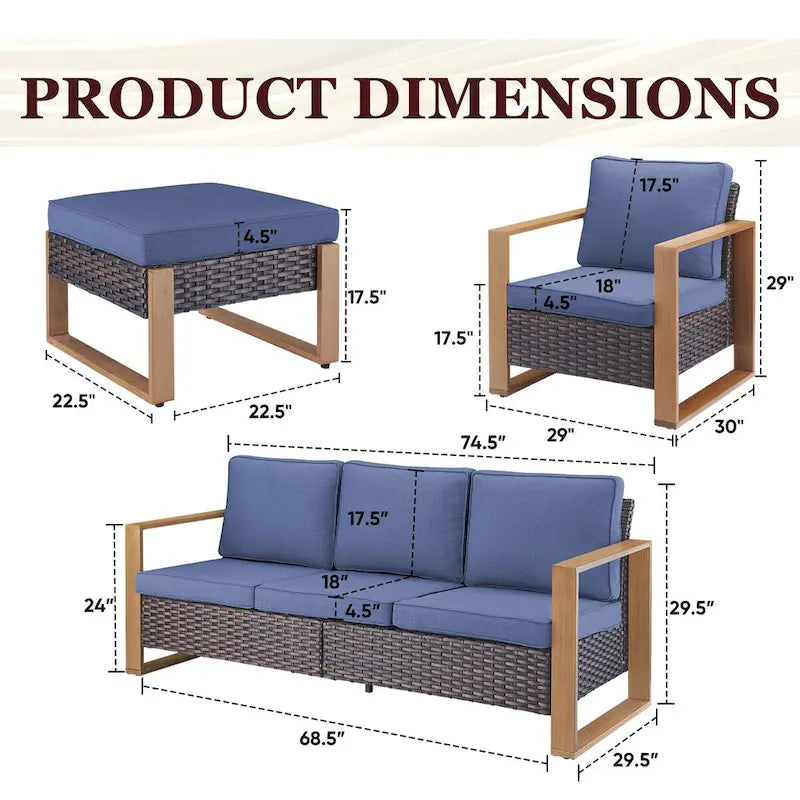 Chaises Gymojoy en rotin PE avec ensemble pouf canapé - Marron