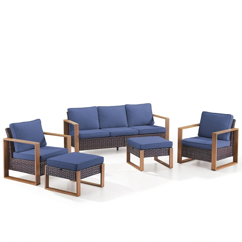 Chaises Gymojoy en rotin PE avec ensemble pouf canapé - Marron