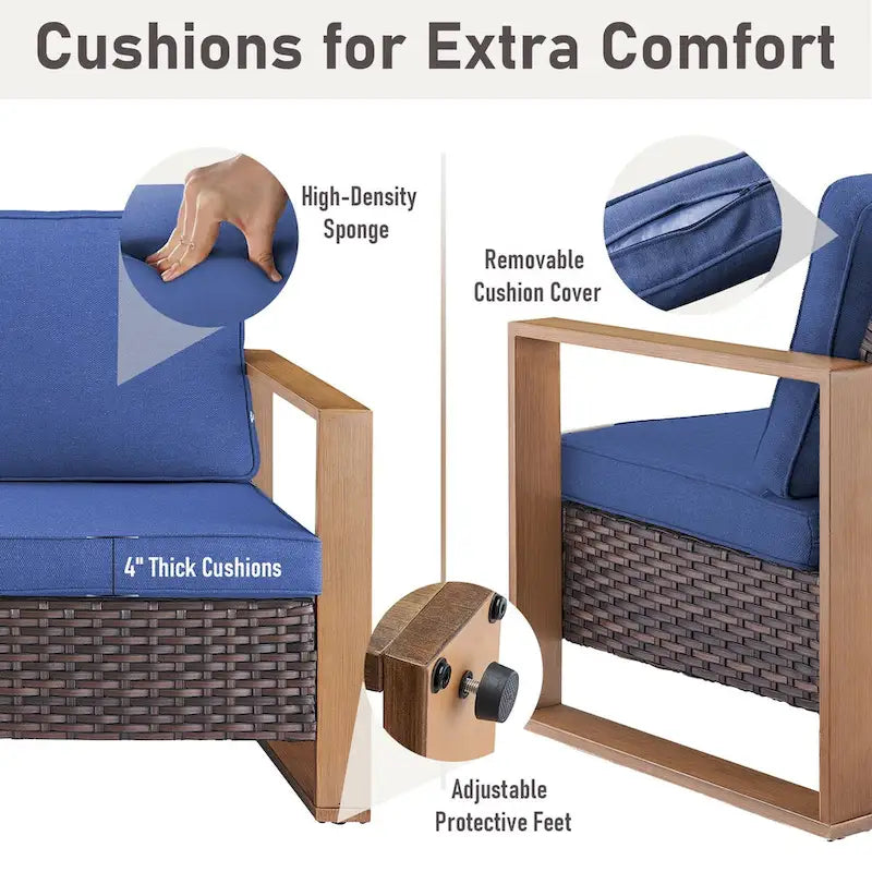 Chaises Gymojoy en rotin PE avec ensemble pouf canapé - Marron
