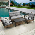 Grey Rattan Wicker Patio 4-piece Sectional Dining Conversation Sofa Set with Cushion, Steel Table Included