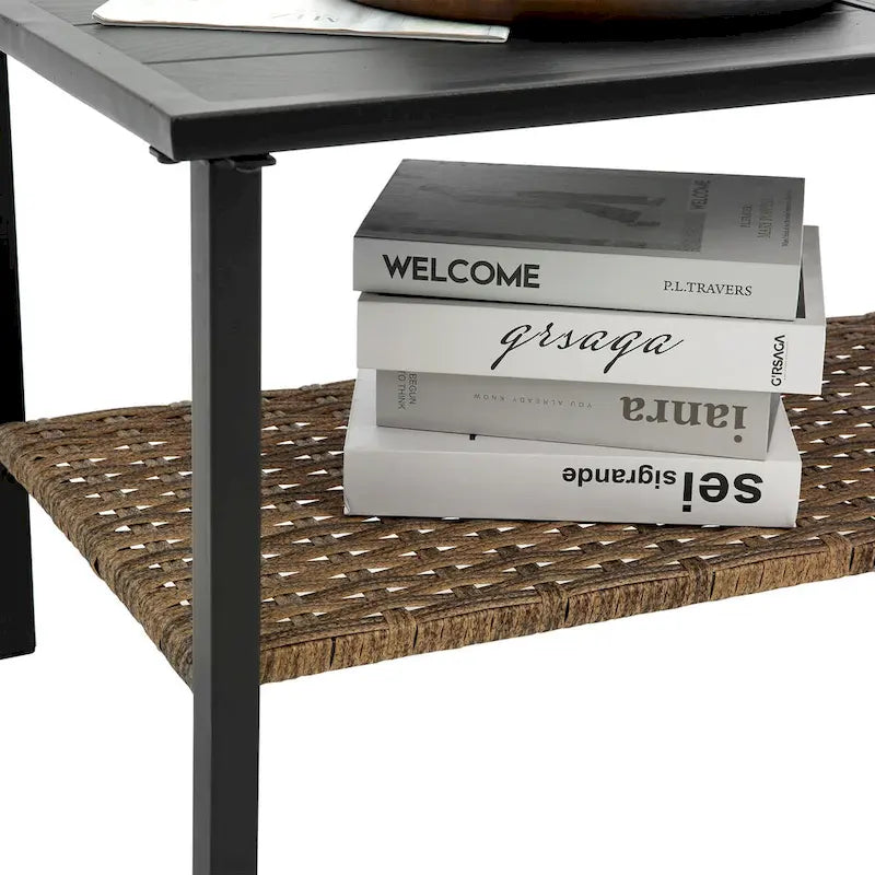 Ensemble de canapé de jardin 4 pièces en rotin gris avec coussin et table en acier pour repas et conversation