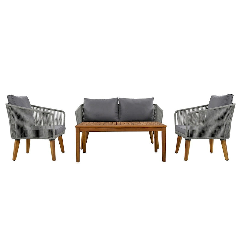 Ensemble de conversation d'extérieur 4 pièces avec table et coussins, pour jardin