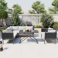 Ensemble de canapé d'angle de terrasse moderne 5 pièces, ensemble de meubles d'extérieur en corde tressée avec table en verre et coussins