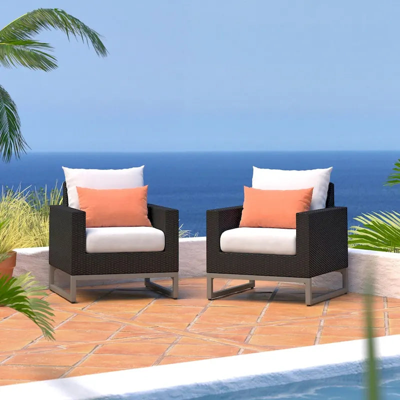 Fauteuils de club Milo Espresso 2 pièces Sunbrella pour patio extérieur