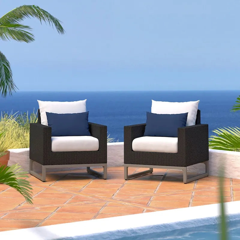 Fauteuils de club Milo Espresso 2 pièces Sunbrella pour patio extérieur