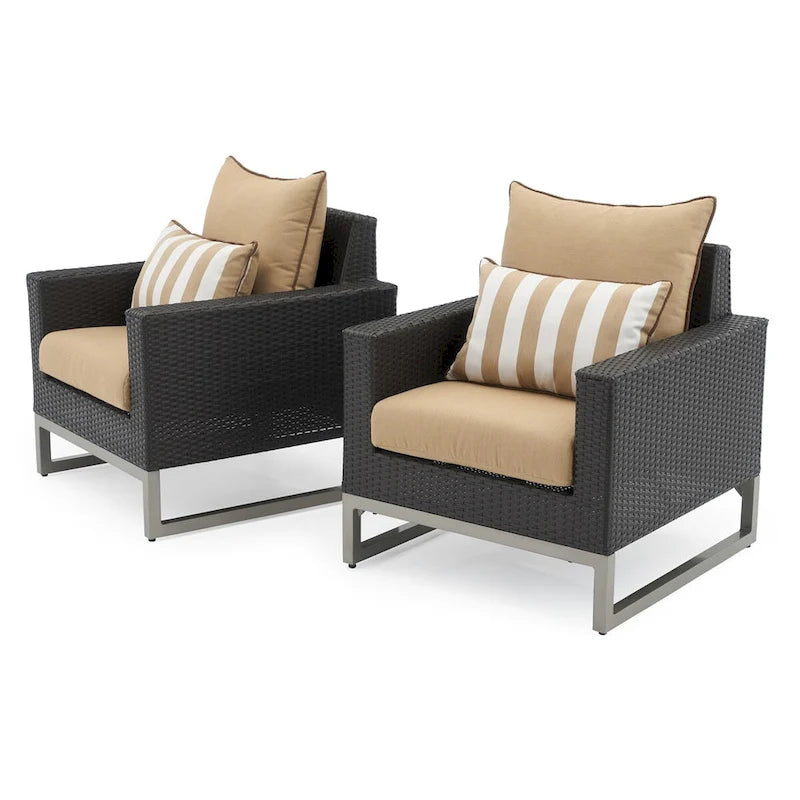 Fauteuils de club Milo Espresso 2 pièces Sunbrella pour patio extérieur