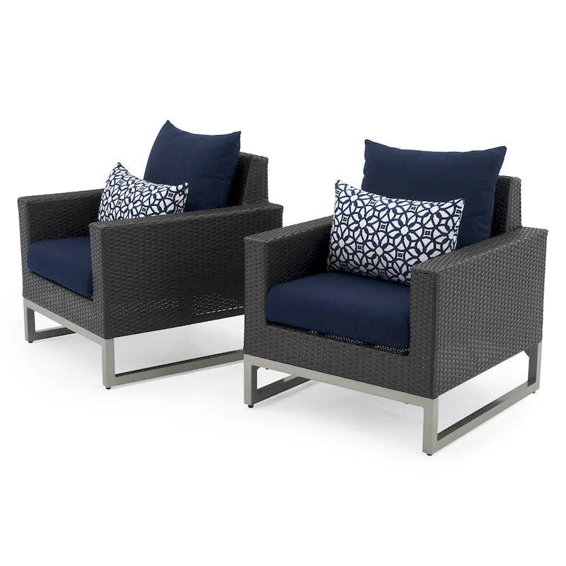 Fauteuils de club Milo Espresso 2 pièces Sunbrella pour patio extérieur