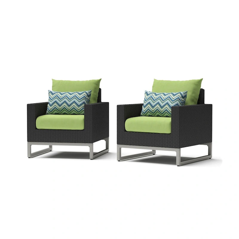 Fauteuils de club Milo Espresso 2 pièces Sunbrella pour patio extérieur