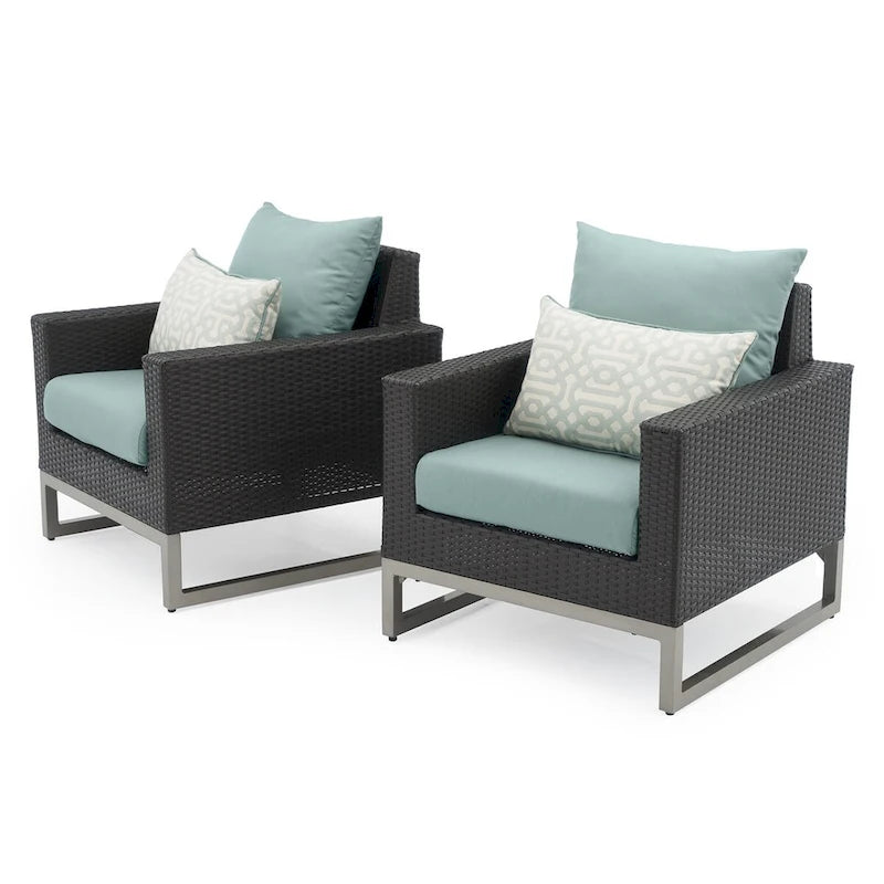 Fauteuils de club Milo Espresso 2 pièces Sunbrella pour patio extérieur