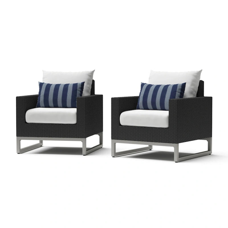 Fauteuils de club Milo Espresso 2 pièces Sunbrella pour patio extérieur