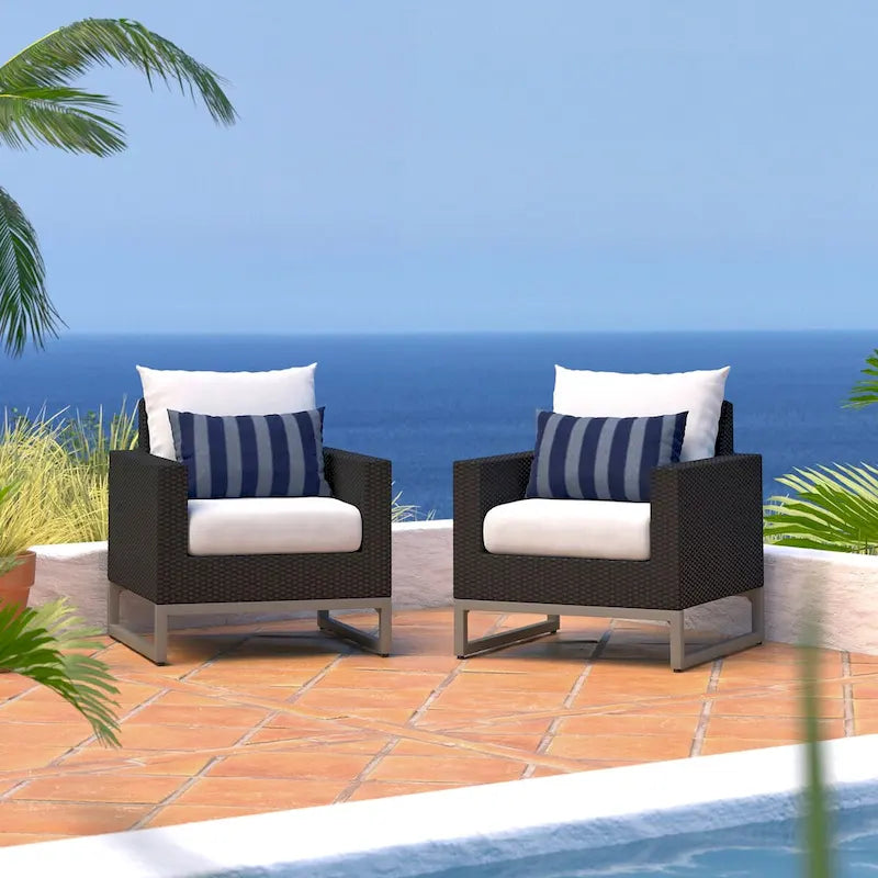 Fauteuils de club Milo Espresso 2 pièces Sunbrella pour patio extérieur