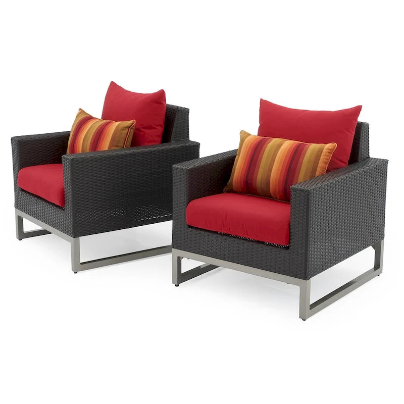 Fauteuils de club Milo Espresso 2 pièces Sunbrella pour patio extérieur