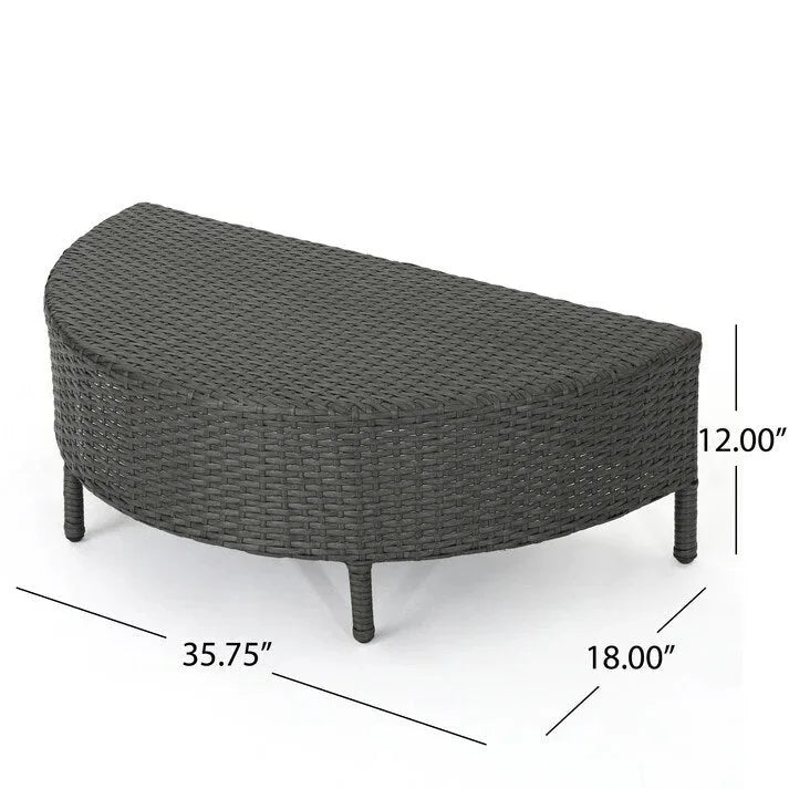Ensemble de jardin demi-cercle moderne : résine tressée grise, coussins blancs