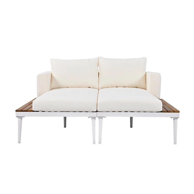 Lit de repos d'extérieur avec plateaux latéraux en bois d'acacia, conception 2-en-1, pieds réglables et coussins lavables