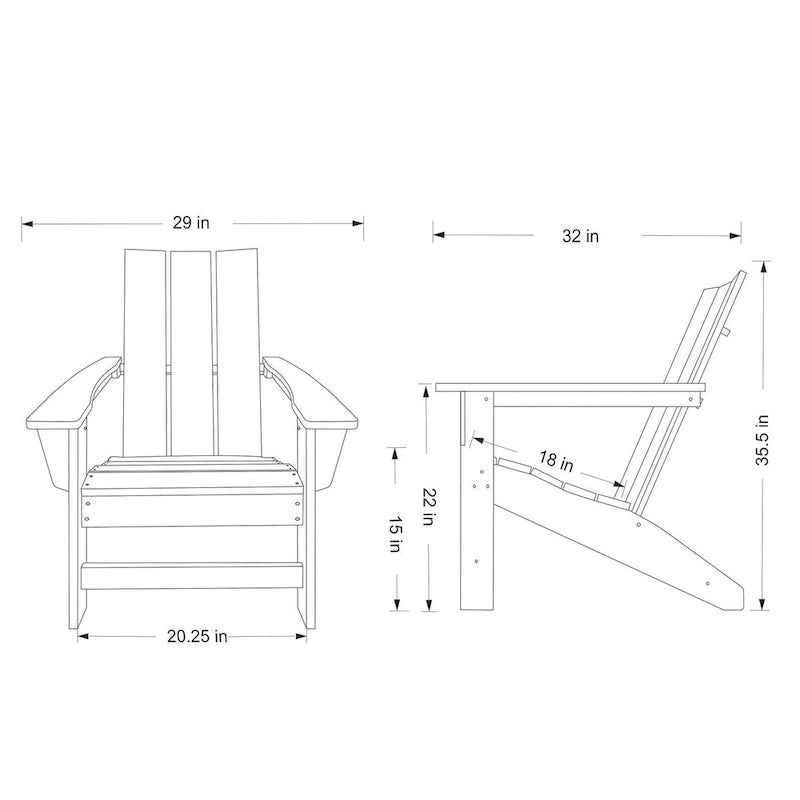 Ensemble de chaise et table Adirondack modernes d'extérieur Hampton, en polybois tout temps