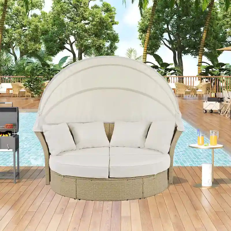 Lit de repos double en rotin pour patio extérieur