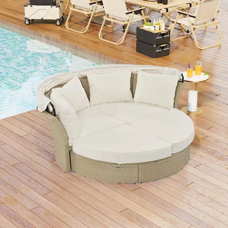 Lit de repos double en rotin pour patio extérieur