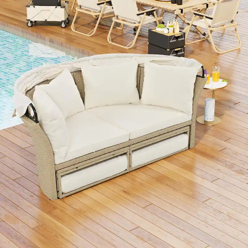 Lit de repos double en rotin pour patio extérieur