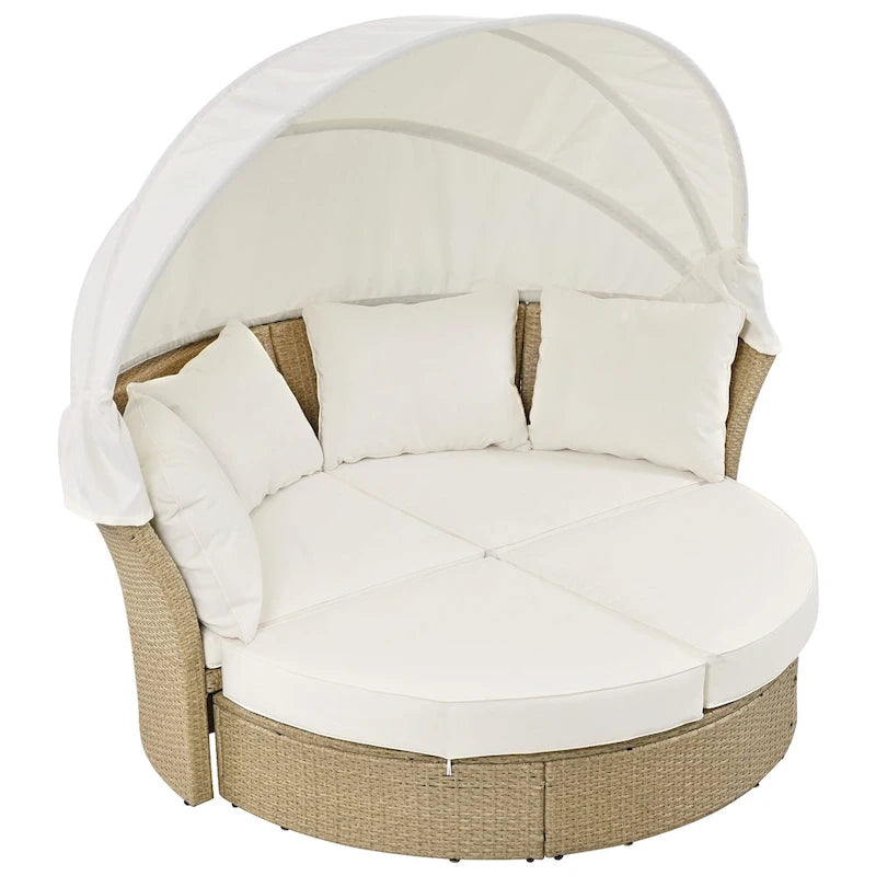 Lit de repos double en rotin pour patio extérieur