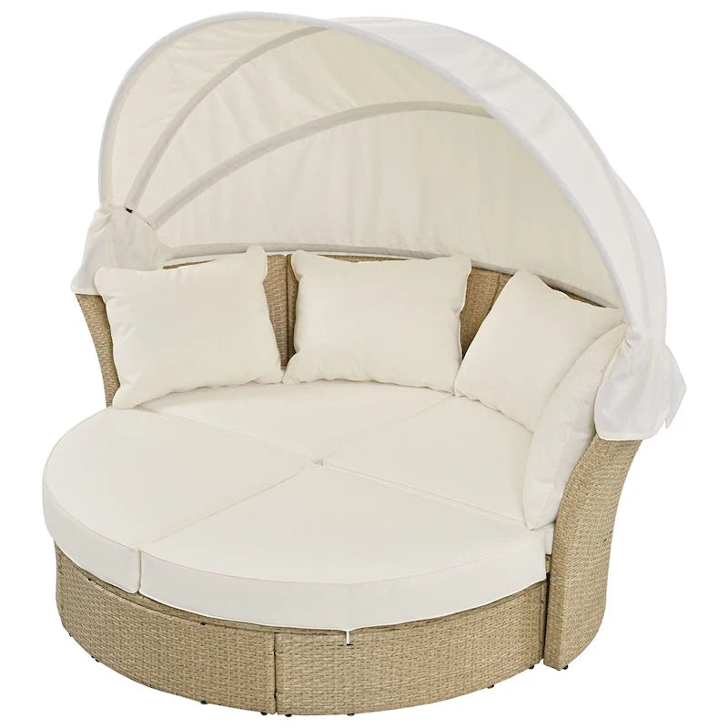 Lit de repos double en rotin pour patio extérieur