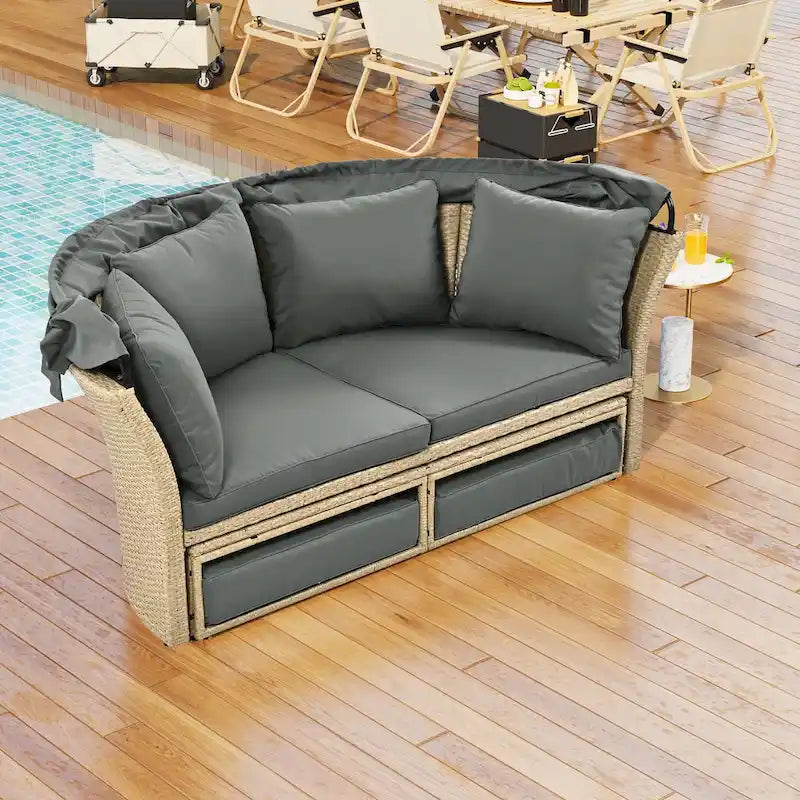Lit de repos double en rotin pour patio extérieur
