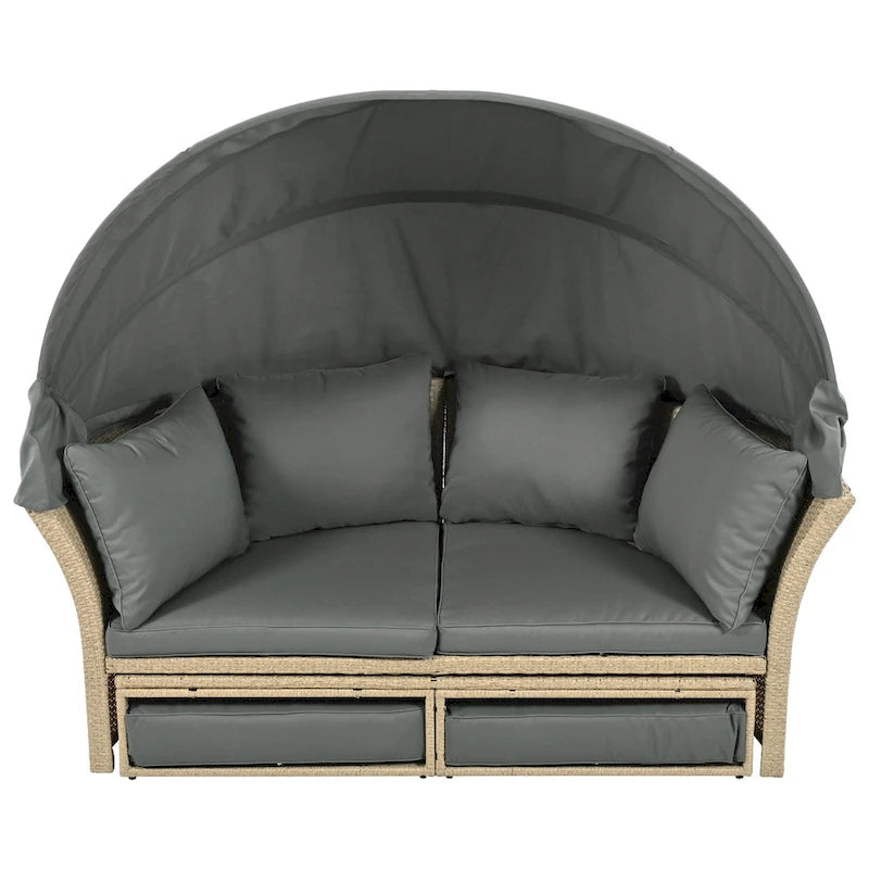 Lit de repos double en rotin pour patio extérieur