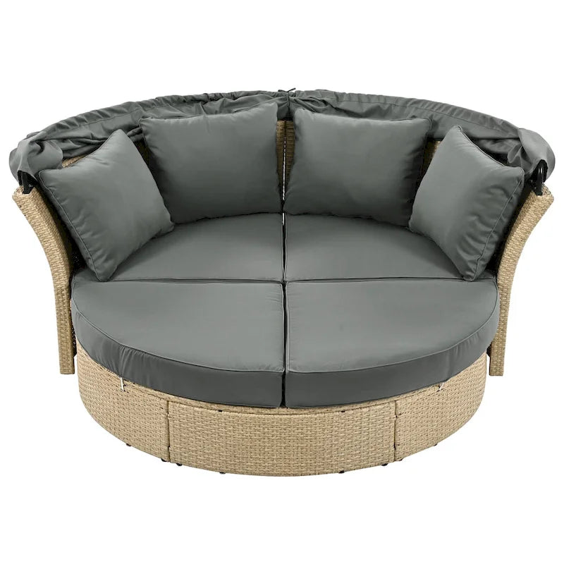 Lit de repos double en rotin pour patio extérieur