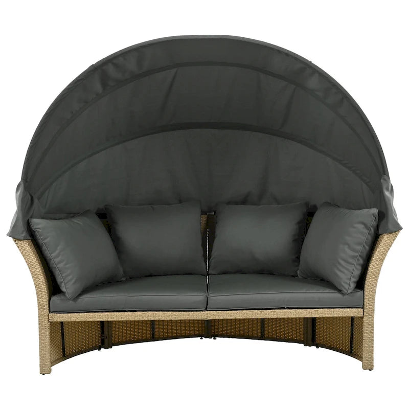 Lit de repos double en rotin pour patio extérieur