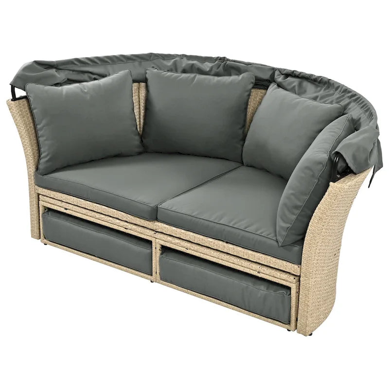 Lit de repos double en rotin pour patio extérieur